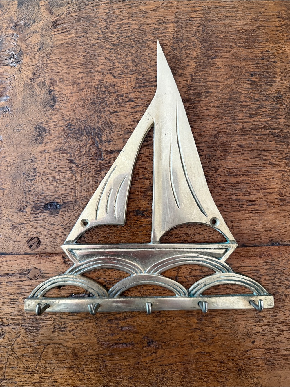 Brass Sailboat 5 Hook Key Holder by Interpur for Wall Mount